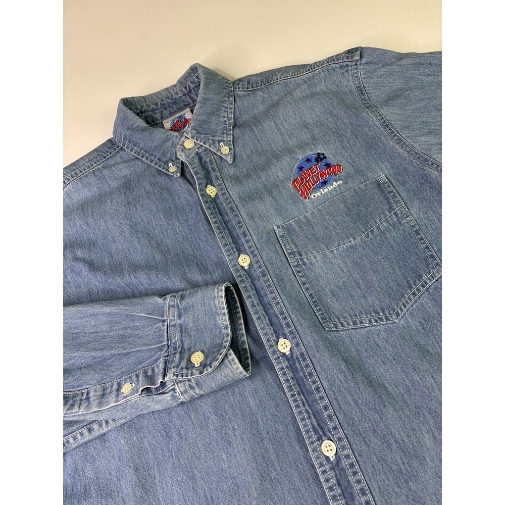 Planet Hollywood Orlando Mens Small Button Down Denim Ling Sleeve Shirt Made USA